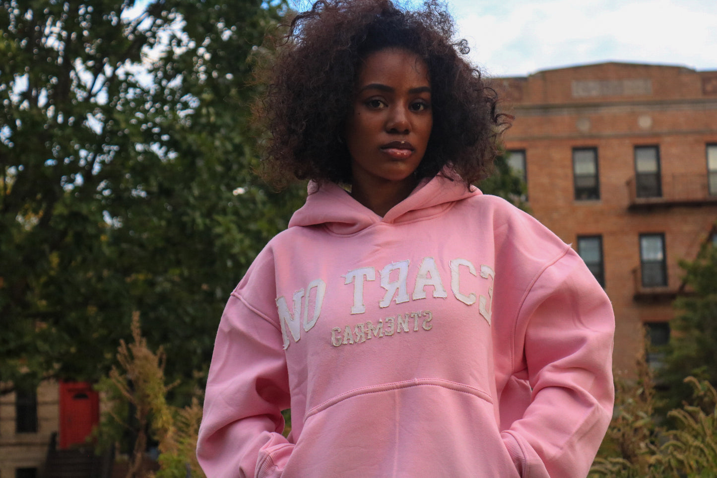 No Trace Distress Pink Hoodie